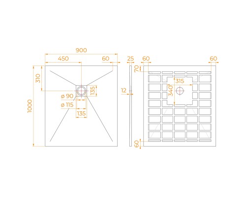 Душевой поддон RGW Stone Tray 90x100 см прямоугольный Графит \ Серый искусственный камень высота 2.5 см