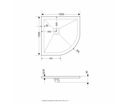 Душевой поддон полукруглый RGW ST/R-W белый искусственный камень cерия Stone Tray (100*100*3) 16153100-01