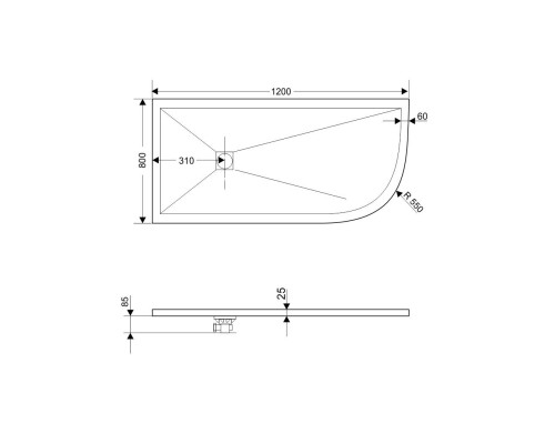Душевой поддон асимметричный RGW ST/AL-W белый искусственный камень cерия Stone Tray (80*120*2,5/3) 16154128-01L