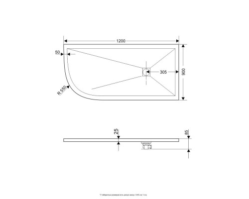 Душевой поддон RGW Stone Tray 90x120 см асимметричный Белый искусственный камень высота 2.5 см