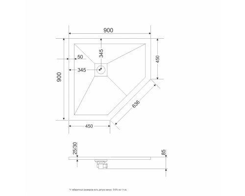 Душевой поддон трапеция RGW ST/T-G графит \ серый искусственный камень cерия Stone Tray (90*90*2,5) 16155099-02