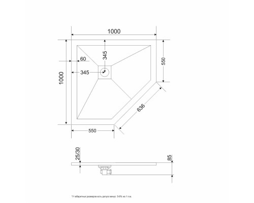Душевой поддон трапеция RGW ST/T-W белый искусственный камень cерия Stone Tray (100*100*30) 16155100-01