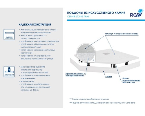 Душевой поддон трапеция RGW ST/T-W белый искусственный камень cерия Stone Tray (100*100*30) 16155100-01