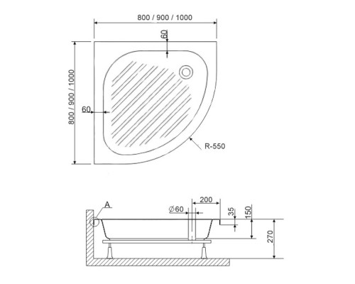 Душевой поддон полукруглый RGW BP/CL-S белый акрил cерия Acryl (80*80) 16180488-51