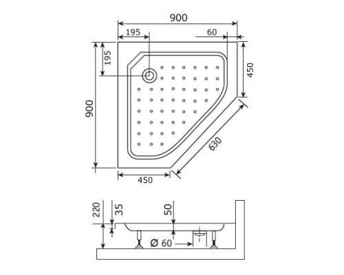 Душевой поддон трапеция RGW STYLE-TR белый акрил cерия Acryl (90*90) 16180599-11