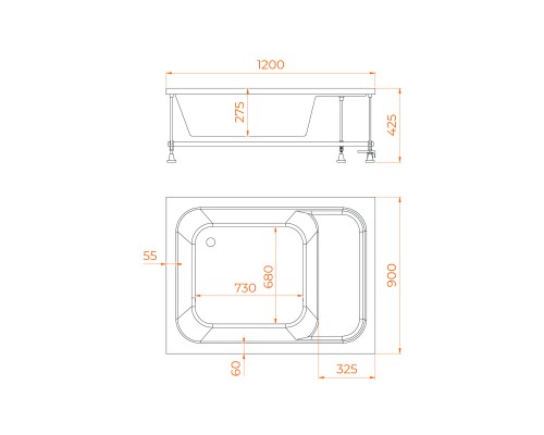 Душевой поддон прямоугольный RGW BC/L белый акрил cерия Acryl (90*120) 16180692-91