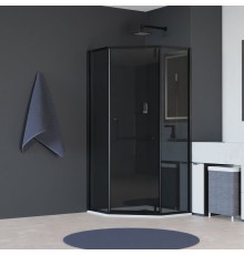 Душевой уголок RGW 350608499-34 90x90 см, стекло тонированное (серое) 8 мм, профиль черный, коллекция Hotel