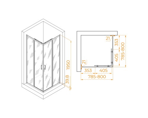 Душевой уголок RGW PA-030-B 800x800 прозрачное cтекло, профиль черный