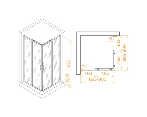 Душевой уголок RGW PA-030-B 900x900 прозрачное cтекло, профиль черный
