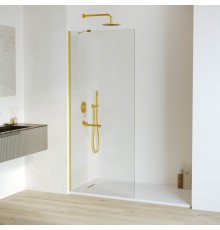 Душевая перегородка RGW Walk In 90x195 см профиль Золото BRUSH стекло прозрачное 6мм