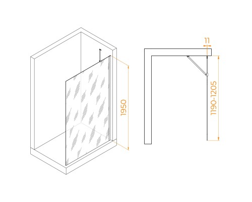 Душевая перегородка RGW WA-102Gb неподвижное Walk In cтекло прозрачное 6 мм  120*195 351010212-16