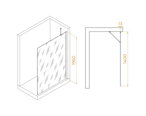 Душевая перегородка Walk-In RGW 140x195 WA-110B стекло матовое, профиль черный