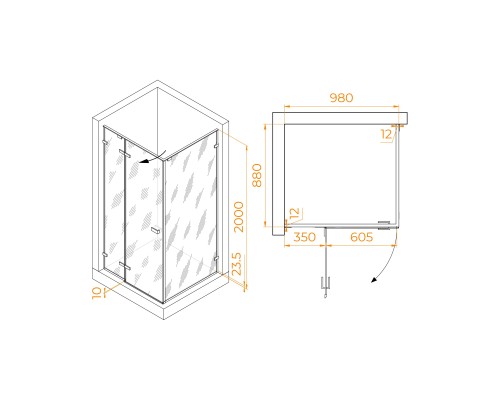 Душевой уголок RGW Stilvol SV-040B 1000x900 стекло прозрачное, профиль черный 