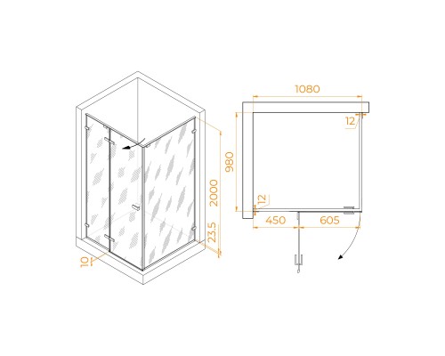 Душевой уголок RGW Stilvol SV-040B 1100x1000 стекло прозрачное, профиль черный