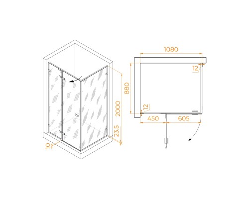 Душевой уголок RGW Stilvol SV-040Gr 1100x900 стекло прозрачное, профиль серый