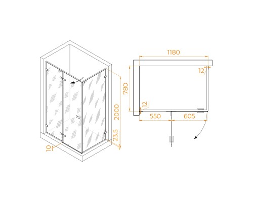 Душевой уголок RGW Stilvol SV-040 1200x800 стекло прозрачное , профиль хром