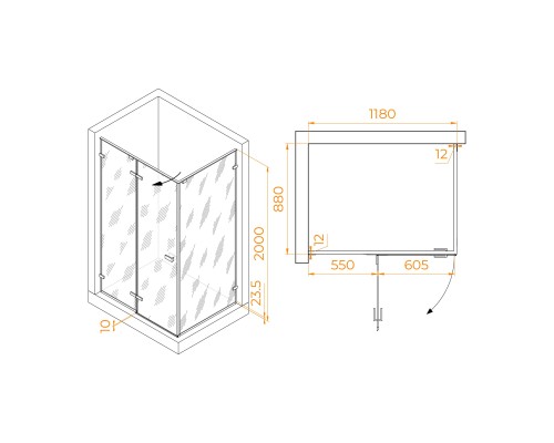 Душевой уголок RGW Stilvol SV-040B 1200x900 стекло матовое, профиль черный 