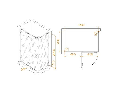 Душевой уголок RGW Stilvol SV-040B 1300x800 стекло прозрачное, профиль черный
