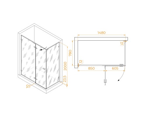 Душевой уголок RGW Stilvoll SV-040B 1500x800 стекло прозрачное, профиль черный