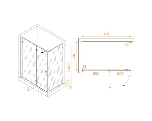 Душевой уголок RGW Stilvol SV-040Gr 1500x900 стекло прозрачное, профиль серый 