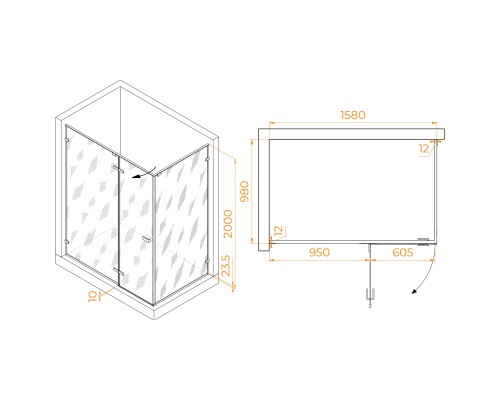 Душевой уголок RGW Stilvoll SV-040B 1600x1000 стекло прозрачное, профиль черный