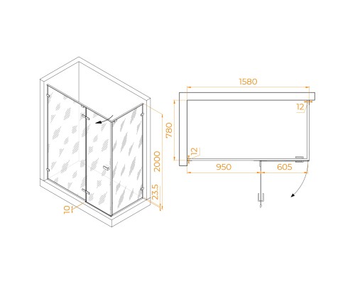 Душевой уголок RGW Stilvoll SV-040B 1600x800 стекло прозрачное, профиль черный