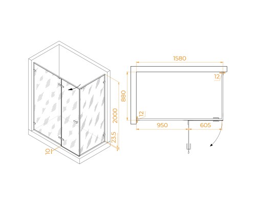 Душевой уголок RGW Stilvoll SV-040B 1600x900 стекло прозрачное, профиль черный