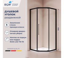 Душевой уголок RGW 38088600-14N 100x100 см, стекло прозрачное 6 мм, профиль черный, коллекция Passage