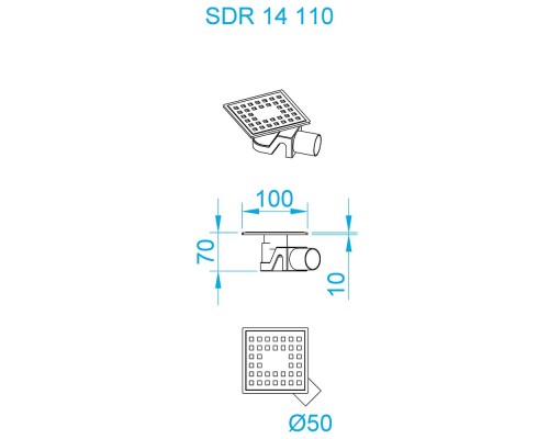 Душевой трап RGW SDR-14B комбинированный 110х110мм с черной вентилируемой накладной из нержавеющей стали 47211411-04