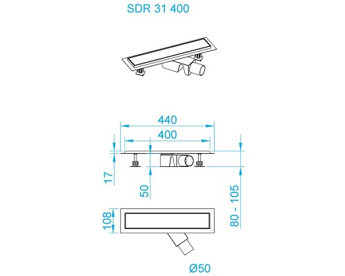 Душевой трап RGW SDR-31B 40cм с черной накладной из нержавеющей стали 47213140-04