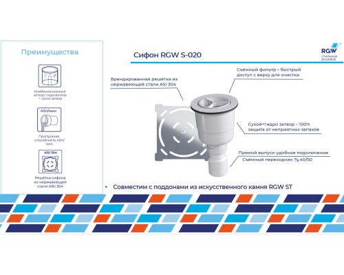 Сифон для поддонов RGW S-020 арт.502402000-01