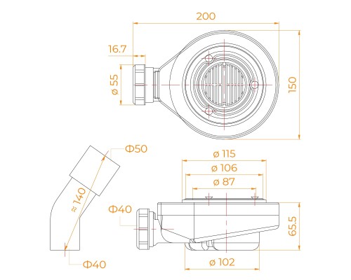Сифон для душевых поддонов RGW S-016 50241600-01 90 мм