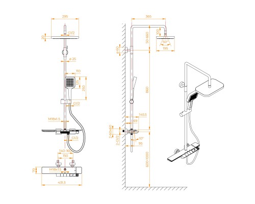 Душевая система RGW Shower Panels 51140134-11 SP-34Gr, термостатическая, цвет серый
