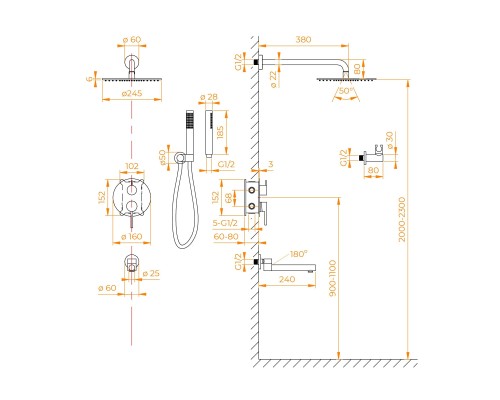 Душевая система RGW Shower Panels 51140855-01 SP-55, скрытый монтаж, хром