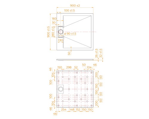 Душевой поддон RGW SMC 90x90 см квадратный Белый стеклопластик высота 2.6 см