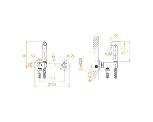 Гигиенический душ RGW Shower Panels SP-216Gb 581408216-06 со смесителем, золото brush