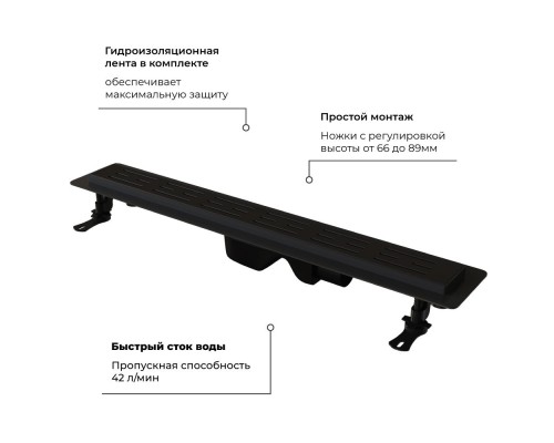 Душевой лоток Drain Leo-31 с черной вентилируемой накладкой 