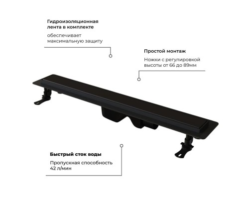 Душевой лоток Drain Leo-31 трап RGW SDR-30 80см с черной комбинированной накладной под плитку перевертыш 60213180-04