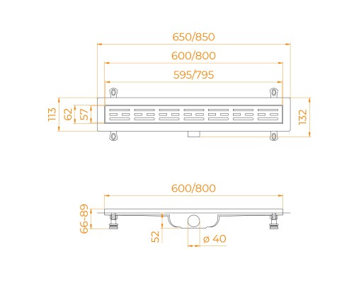 Душевой лоток Drain Leo-40 комбинированный трап 80 см Ø 40 мм c вентилируемой накладной хром 60214080-01