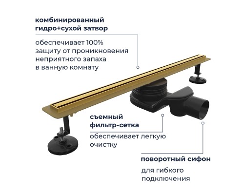 Душевой трап RGW SDR 60 см золото брашированное нержавеющая сталь