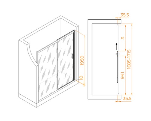  Раздвижная душевая дверь RGW PA-017 170*195 прозрачное стекло 6 мм 350801717-11