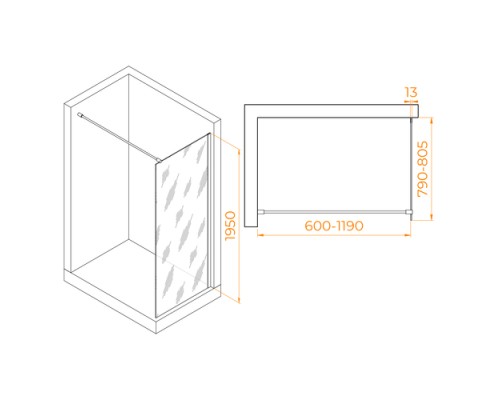 Душевая перегородка Walk-In RGW 130x195 WA-010 стекло тонированное, профиль хром