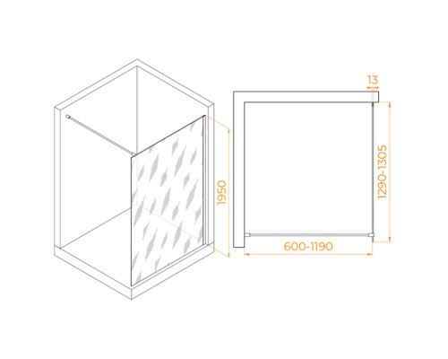 Душевая перегородка Walk-In RGW 130x195 WA-010B стекло тонированное, профиль черный