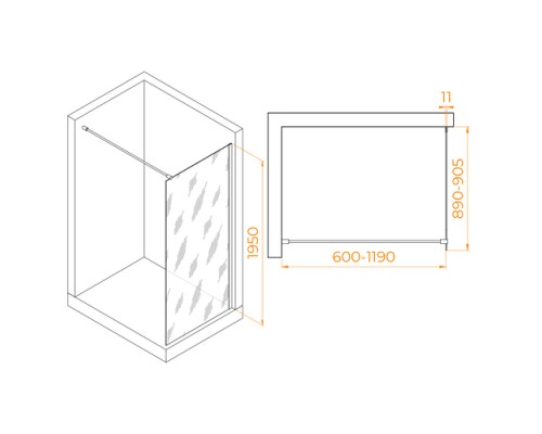 Душевая перегородка Walk-In RGW 90x195 WA-002 стекло тонированное, профиль хром