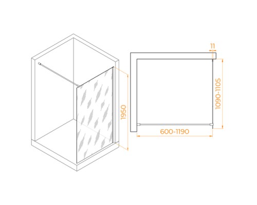 Душевая перегородка Walk-In RGW 110x195 WA-002 стекло тонированное, профиль хром