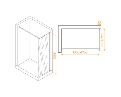 Душевая перегородка RGW WA-102 неподвижное Walk In cтекло Прозрачное 6 мм  70*195