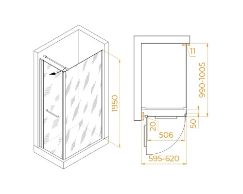 Душевой уголок RGW Passage PA-148B 60х100 020814860-014 профиль черный, стекло прозрачное