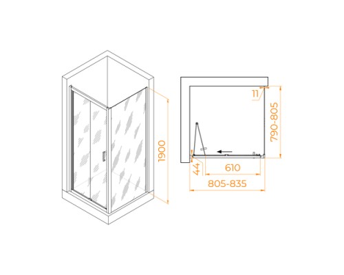 Душевой уголок RGW PA-132B (PA-21B+Z-050-5B) 800x800 стекло прозрачное, профиль черный 
