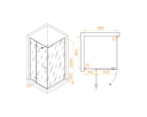 Душевой уголок  SV-030-B 1000*1000  стекло матовое , профиль черный
