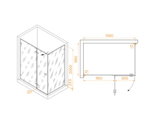 Душевой уголок RGW Stilvoll 160x100 SV-040B стекло прозрачное, профиль черный